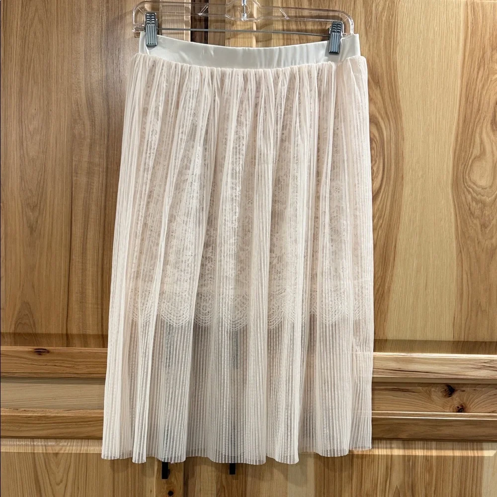 NWT Victoria's Secret Feminine Cream Pink Sheer Lace Underlay Midi Skirt Sz S